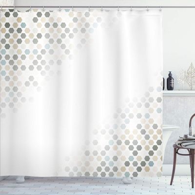 Ambesonne Abstract Shower Curtain, Beam Shape with Geometric 6 Cornered Mosaic Style Futuristic Illustration, Cloth Fabric Bathroom Decor Set with Hooks, 84" Long Extra, Sage Green