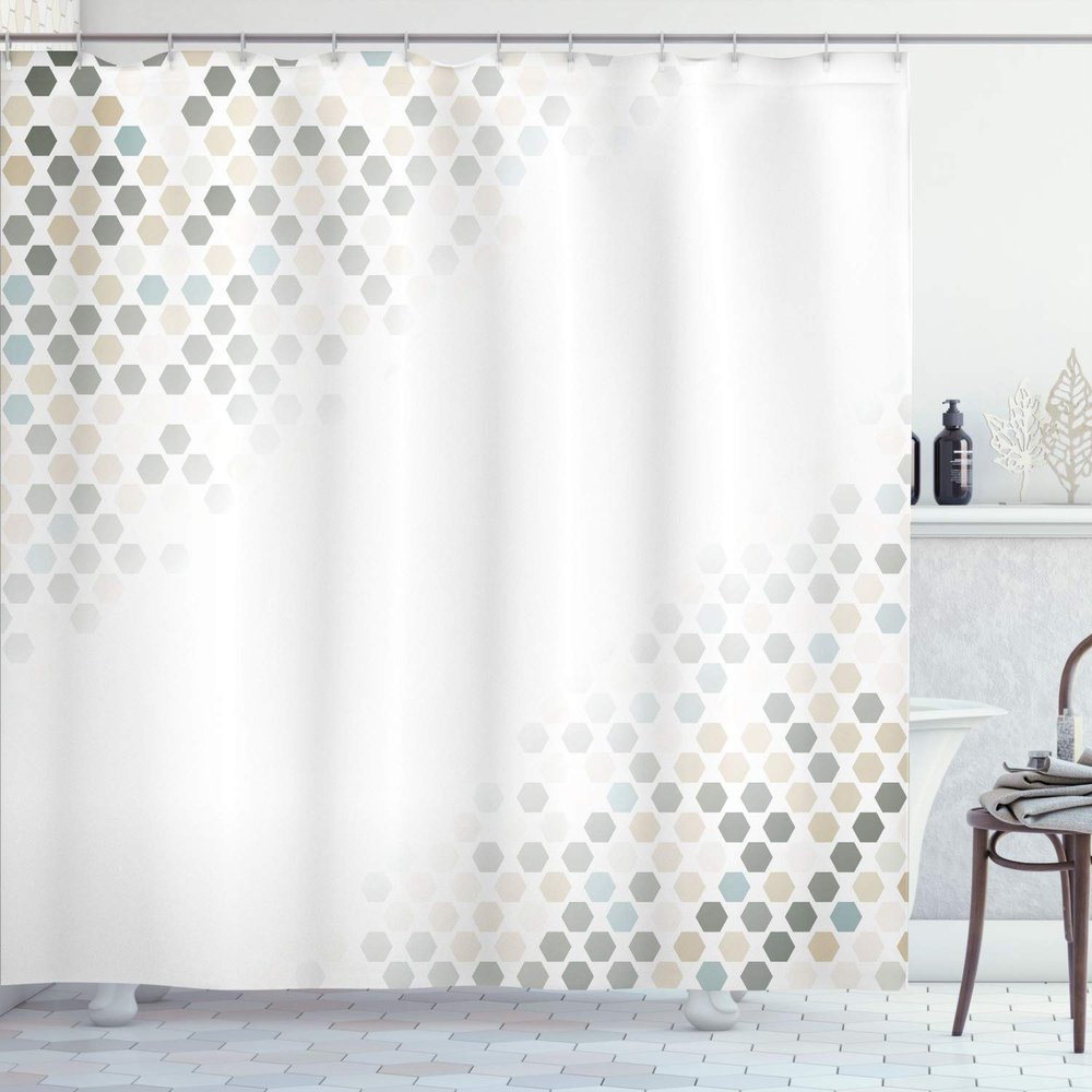 Ambesonne Abstract Shower Curtain, Beam Shape with Geometric 6 Cornered Mosaic Style Futuristic Illustration, Cloth Fabric Bathroom Decor Set with Hooks, 84" Long Extra, Sage Green