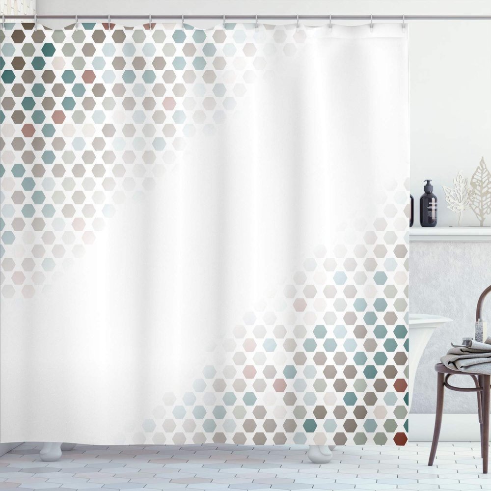 Ambesonne Abstract Shower Curtain, Beam Shape with Geometric 6 Cornered Mosaic Style Futuristic Illustration, Cloth Fabric Bathroom Decor Set with Hooks, 84" Long Extra, Jade Green