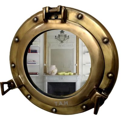 Antique Brass Porthole Mirror Aluminum Porthole 15" Wall Hanging Nautical Home Decor