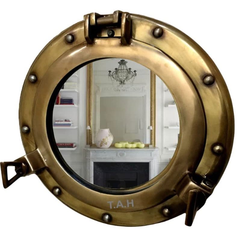 Antique Brass Porthole Mirror Aluminum Porthole 15" Wall Hanging Nautical Home Decor