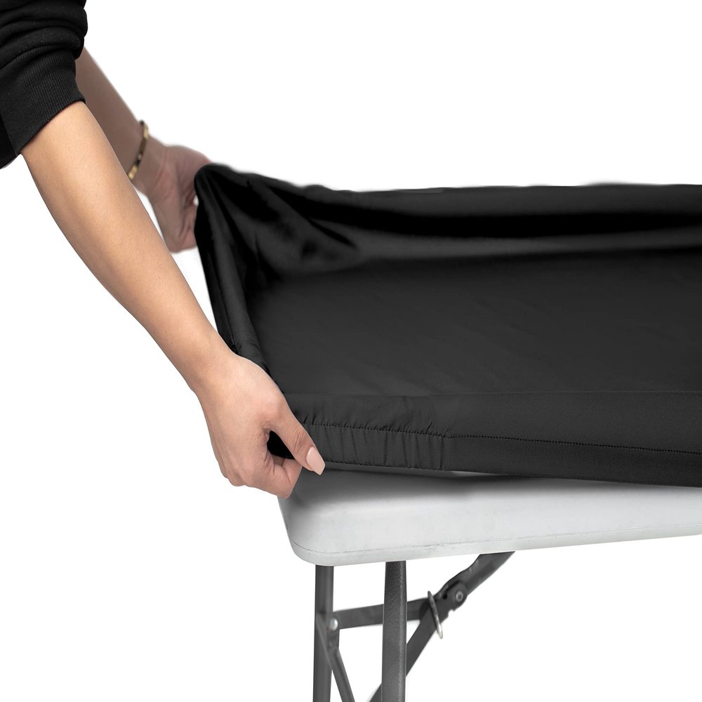 Shamrock Home Polyester 6ft Fitted Tablecloth, Elastic Rectangle Table Cover, Table Cloth, Fitted Table Covers for 6 Foot Tables, Picnic Table Cover Indoor Outdoor, Washable 72x30 inch, Black