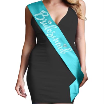 RhinestoneSash Turquoise Bridesmaid Bachelorette Party Sash - Crystal Diamond Bridesmaid Satin Sash - Bridal Shower Supplies & Decorations - Turquoise