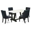 East West Furniture V626FO624-5 5 Piece Dining Room Table Set Includes a Rectangle Dining Table with V-Legs and 4 Black Linen Fabric Upholstered Parson Chairs, 36x60 Inch, Multi-Color view 1