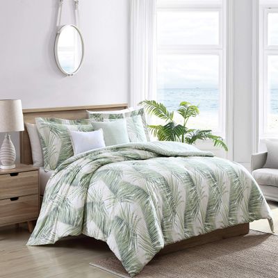 Tommy Bahama - King Comforter Set, Reversible Cotton Bedding with Matching Shams & Bonus Throw Pillows, Super Soft Bedding Set (Kauai Green, King)