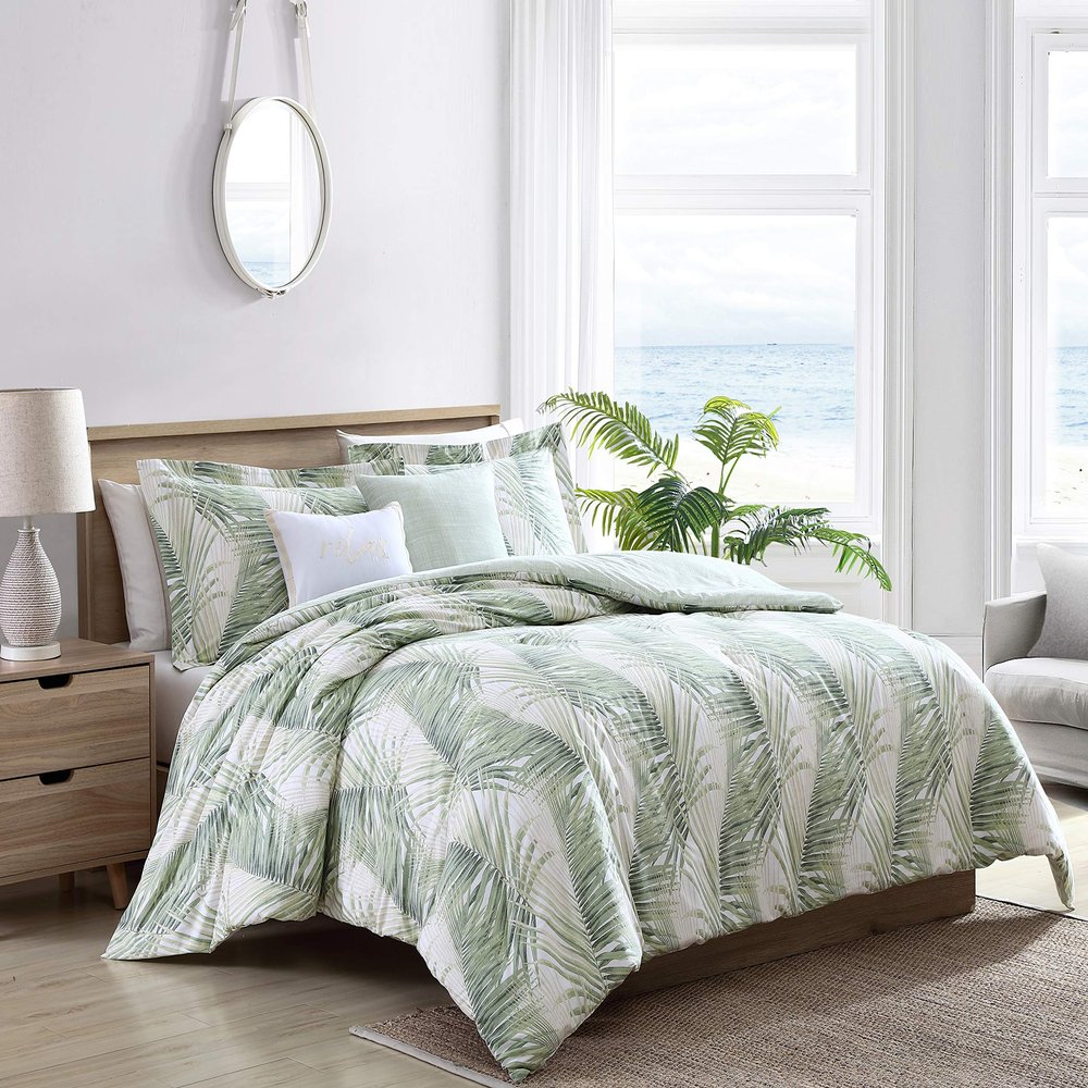 Tommy Bahama - King Comforter Set, Reversible Cotton Bedding with Matching Shams & Bonus Throw Pillows, Super Soft Bedding Set (Kauai Green, King)