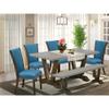 East West Furniture V796VE721-6 6 Piece Modern Dining Table Set Contains a Rectangle Wooden Table and 4 Blue Color Linen Fabric Upholstered Chairs with a Bench, 36x60 Inch, Multi-Color view 2