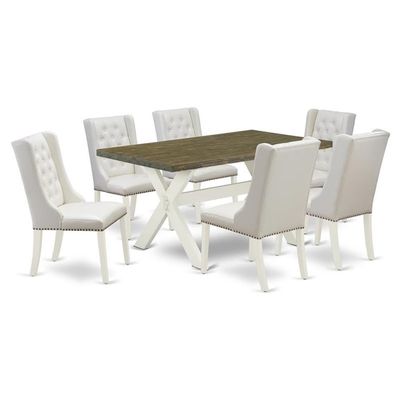 East West Furniture X076FO244-7 7 Piece Dining Table Set Consist of a Rectangle Dining Room Table with X-Legs and 6 Light Grey Faux Leather Parsons Chairs, 36x60 Inch, Multi-Color