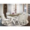 East West Furniture X076FO244-7 7 Piece Dining Table Set Consist of a Rectangle Dining Room Table with X-Legs and 6 Light Grey Faux Leather Parsons Chairs, 36x60 Inch, Multi-Color view 2