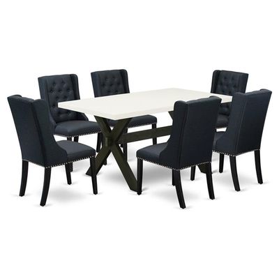 East West Furniture X626FO624-7 7 Piece Dining Set Consist of a Rectangle Dining Room Table with X-Legs and 6 Black Linen Fabric Upholstered Chairs, 36x60 Inch, Multi-Color