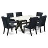 East West Furniture X626FO624-7 7 Piece Dining Set Consist of a Rectangle Dining Room Table with X-Legs and 6 Black Linen Fabric Upholstered Chairs, 36x60 Inch, Multi-Color view 1
