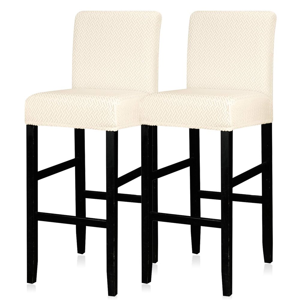 Lellen Bar Stool Covers Set of 2,Stretch Washable Bar Stool Seat Cover,Removable Bar Chair Cover with Backs,Counter Height Bar Stool Chair Covers for Kitchen Dining Room Cafe(Cream)