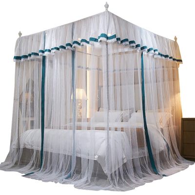 005 Luxury 4 Corner Post Bed Curtains Canopy, Ruffle Tassel Post Mosquito Net for Bed, Bow Tie Design, Bedding Princess Bedroom Decoration Quick and Easy Installation (Size : 1.5bed)