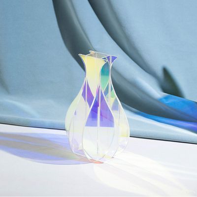 ACFENG Rainbow Acrylic Flower Vase, Iridescent Vase, Acrylic Vase Modern Desktop Decoration for Home Office Wedding (Large)