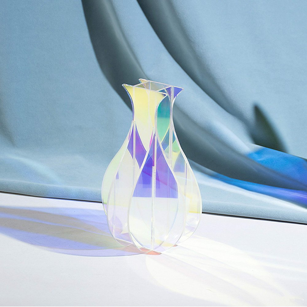 ACFENG Rainbow Acrylic Flower Vase, Iridescent Vase, Acrylic Vase Modern Desktop Decoration for Home Office Wedding (Large)