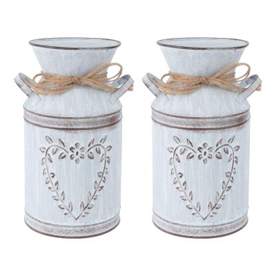 DOITOOL 2pcs Galvanized Vases with Handle Farmhouse Vintage Metal Flower Vase Rustic Milk Can Vase Planter for Home Flower Arrangement Decor Style 2