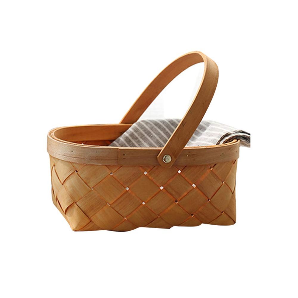 Picnic storage basket Basket Natural Woven Woodchip with Folding Handles Closet Storage Organizer Bath Toy and Kids Toy