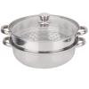 2-Layer Steamer Pot Cooker Double Boiler, Stainless Steel Cookware Saucepot with Tempered Glass Lid and Double Handles, Work with Gas Induction Oven, Grill Stove view 1