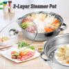 2-Layer Steamer Pot Cooker Double Boiler, Stainless Steel Cookware Saucepot with Tempered Glass Lid and Double Handles, Work with Gas Induction Oven, Grill Stove view 3