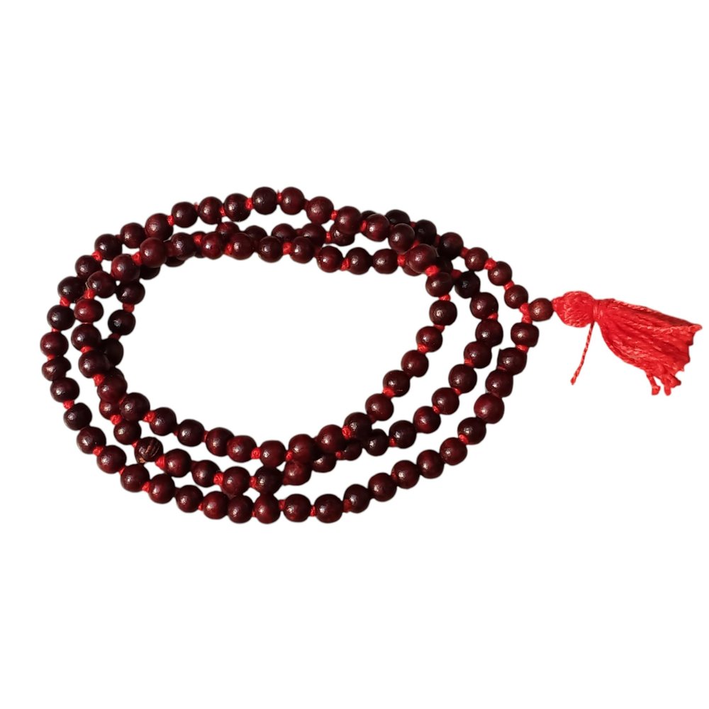 Red Sandalwood Knotted Japa Mala 108+1 Beads 6mm | Dark Red Chandan Mala for Hindu Prayer, Meditation & Yoga | Certified 100% Natural & Energized Wood Jap Mala Necklace with Sacred Spiritual Beads