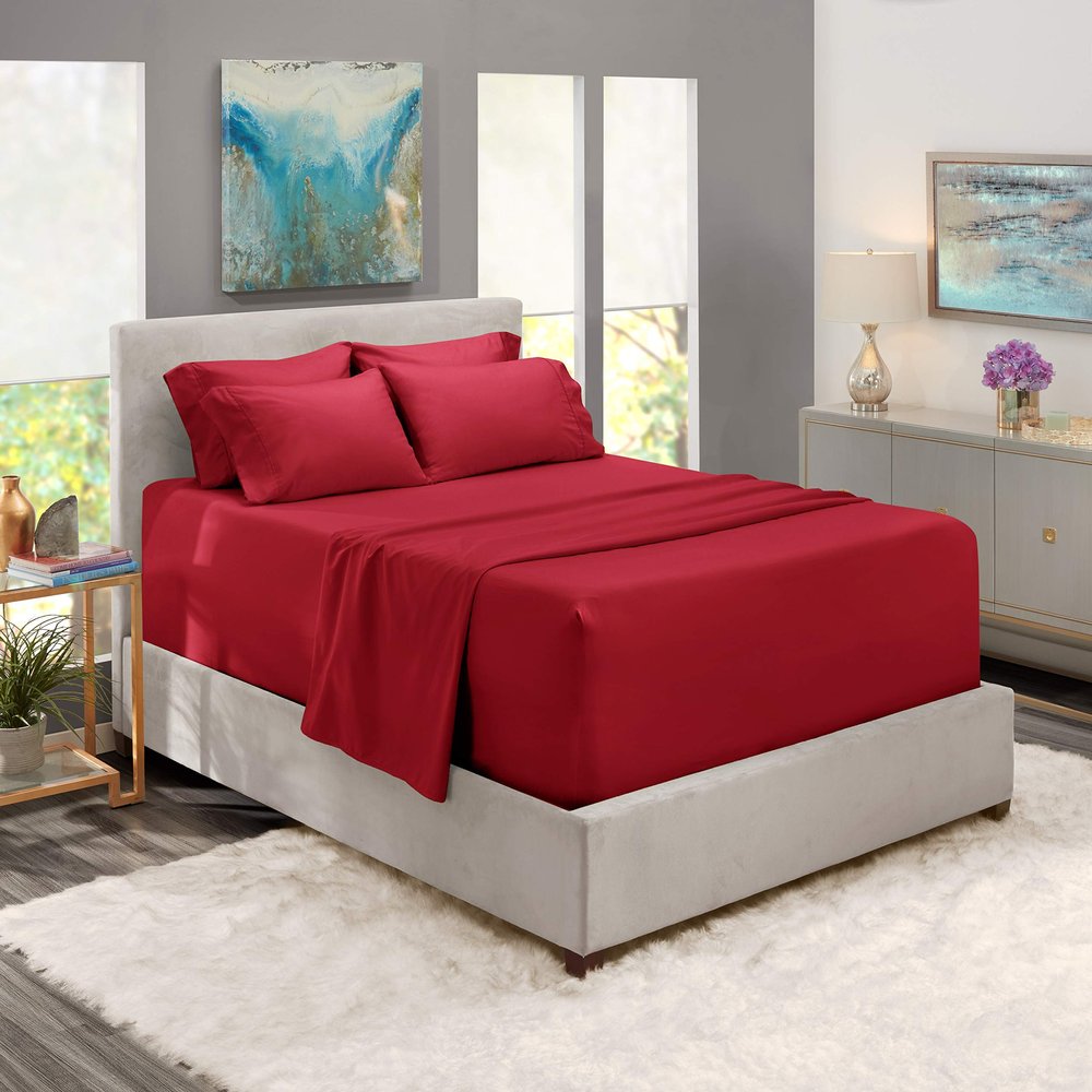 Luxury 7-Piece Bed Sheet Set - Luxury 100% Cotton 800 Thread Count - Wrinkle And Fade Resistant Cool & Breathable, 21" Deep Pockets Easy Elastic Fitted Sheet - Sheet Set (Full XL, Burgundy)