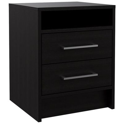 BOWERY HILL Modern Wooden Nightstand with 2 Drawers, Espresso Finish, 19.9 in H x 15.7 in W x 14.7 in D, Open Shelf, Metal Handles, Sleek Bedroom or Living Room Side Table Storage