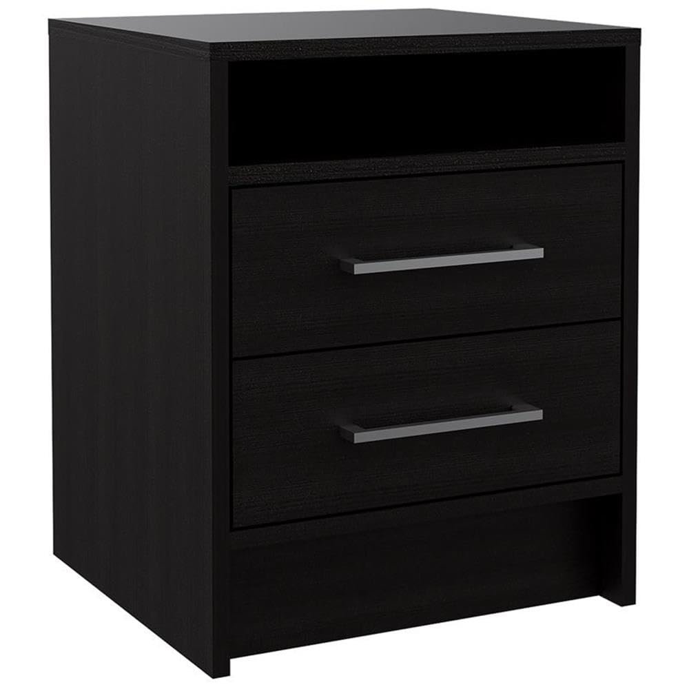 BOWERY HILL Modern Wooden Nightstand with 2 Drawers, Espresso Finish, 19.9 in H x 15.7 in W x 14.7 in D, Open Shelf, Metal Handles, Sleek Bedroom or Living Room Side Table Storage