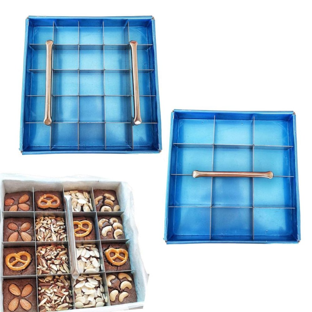 Brownie Cutter Stainless 100% Heavy duty Baking Pan with Slicer size 9x9 9,12,16,25 Pieces Ensures Perfect Crispy Edges baking pan Bakeware for Oven Baking Bakeware Cake portion cutter (9x9 16 Pcs.)