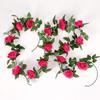 N++A 2.2m Silk 2pcs Artificial Roses Flowers Rattan String Vine with Green Leaves for Home Wedding Garden Decoration Hanging Garland Wall (Rose Red) view 1