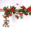 N++A 2.2m Silk 2pcs Artificial Roses Flowers Rattan String Vine with Green Leaves for Home Wedding Garden Decoration Hanging Garland Wall (Rose Red) view 2