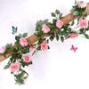 N++A 2.2m Silk 2pcs Artificial Roses Flowers Rattan String Vine with Green Leaves for Home Wedding Garden Decoration Hanging Garland Wall (Rose Red) view 3