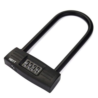 NBYT U Bike Lock - Heavy Duty Combination Lock for Motorcycle Wheel, Office Door, Fence & Gate - Resettable, Long Combination U-Lock in Black - Steel/Zinc/PVC Construction - 8.8 x 4.7 x 1.1 Inches