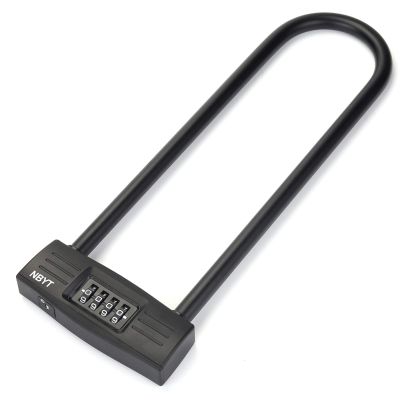 NBYT U Bike Lock - Heavy Duty Combination Lock for Motorcycle Wheel, Office Door, Fence & Gate - Resettable, Long Combination U-Lock in Black - Steel/Zinc/PVC Construction - 13.78 x 4.7 x 1.1 Inches