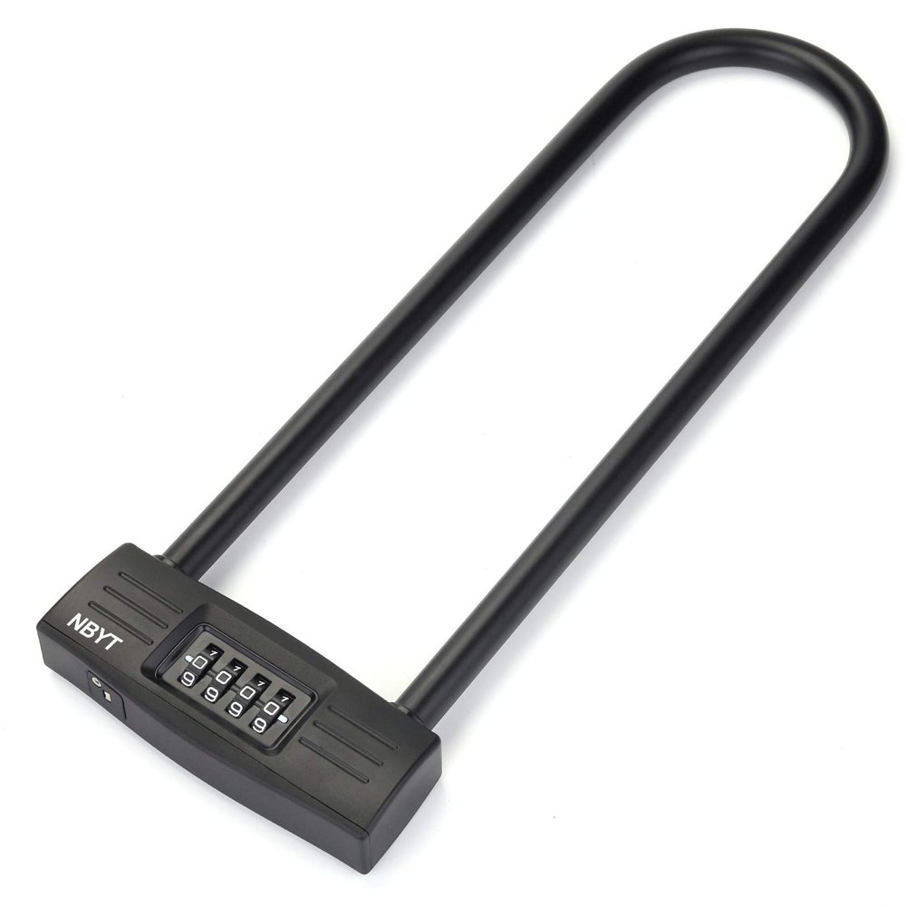 NBYT U Bike Lock - Heavy Duty Combination Lock for Motorcycle Wheel, Office Door, Fence & Gate - Resettable, Long Combination U-Lock in Black - Steel/Zinc/PVC Construction - 13.78 x 4.7 x 1.1 Inches