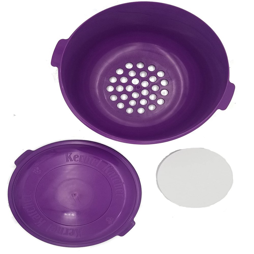 APSI Store Kernel Katcher Popcorn Bowl Set - Popcorn Bowl with Kernel Sifter and Separator, Large and Reusable With Lid, Dishwasher Safe, Recycled Plastic with Handle (Purple Sparkle)