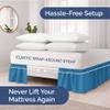 Wrap Around Dust Ruffle Bed Skirt - Denim Blue - Twin/Twin XL Size Beds with 24 Inch Drop - Elastic Strap - Adjustable Pleated Bedskirt with Brushed Fabric and Wrinkle Free - Women, Men, Kids & Teens view 2