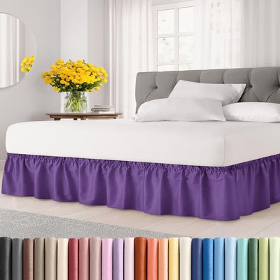 Wrap Around Dust Ruffle Bed Skirt - Purple - Twin/Twin XL Size Beds with 24 Inch Drop - Easy Fit Elastic Strap - Adjustable Pleated Bedskirt w/Brushed Fabric - Wrinkle Free - Women, Men, Kids & Teens