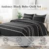 Andency Black Quilts Queen Size, 3 Pieces Queen Quilt Bedding Set Boho Lightweight Soft Striped Bedspread for All Season (90"x96"), Printed Bohemian Polyester Reversible Coverlet Comoforter Sets view 2