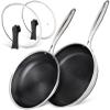MICHELANGELO Stainless Steel Frying Pan Set with Lids, 9.5 & 11 Inch Frying Pans Nonstick, Stainless Steel Fry Pan Set, Honeycomb Pans for Cooking, Skillet with Lid - Induction Compatible view 1