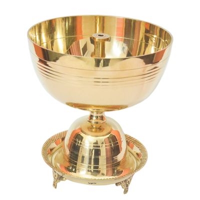 Tangerine Diya with Stand, Brass Traditional Oil Lamp for Pooja at Tamples, Home, Office & Hotel (Diameter- 8.5 inch)