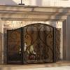 Fire Beauty Fireplace Screen 3 Panel Wrought Iron Metal 48"(L) x30(H) Spark Guard Cover(Sanded Black) view 1