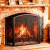 Fire Beauty Fireplace Screen 3 Panel Wrought Iron Metal 48"(L) x30(H) Spark Guard Cover(Sanded Black) view 2