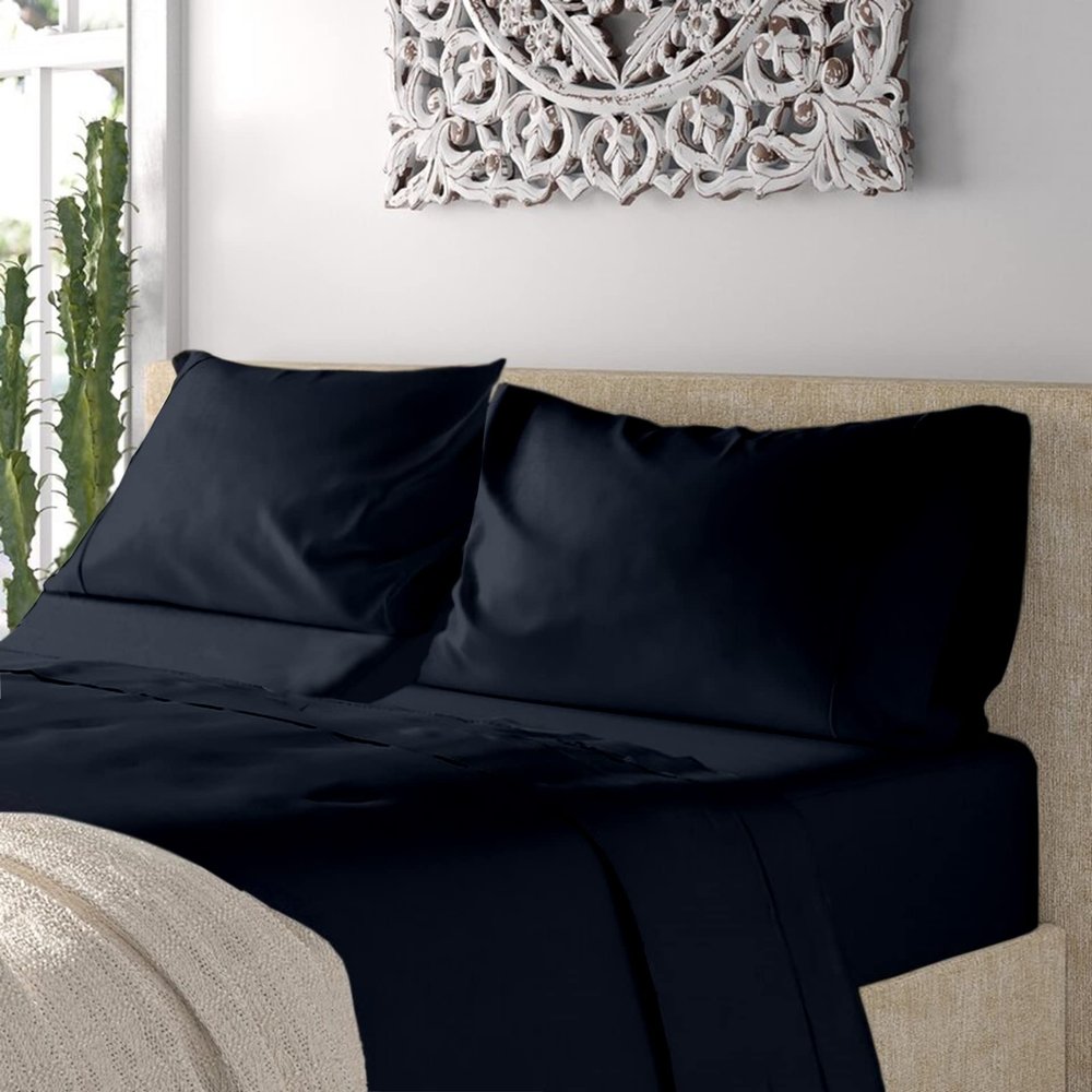 Femini Fashion Top Split-Head Queen Sheet Set for 28" Split Head Adjustable Bed, FlexTop 1000 Thread Count 100% Long Staple Egyptian Cotton, 28" Deep Pockets |Navy Blue, Split-Head Queen - 28|