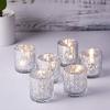 6 pcs 3" Silver Metallic Geometric Design Mercury Glass Votive Candle Holders Wedding Reception Events Centerpieces view 2