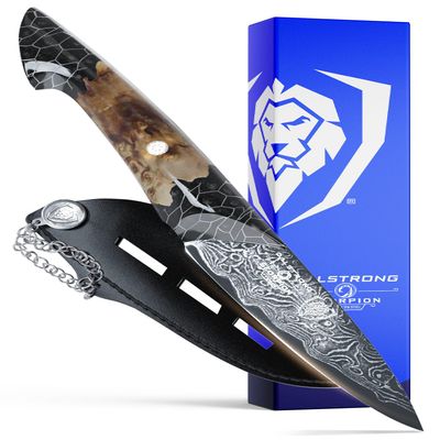 Dalstrong Paring Knife With Cover- 4-Scorpion Series - Venom Edition - Japanese Steel Chef Knife - Spiral Sandstorm Blade Pattern - Black Honeycomb Resin Handle - w/Leather Sheath