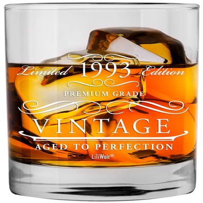 1993 32nd Birthday Gifts Whiskey Glass for Men Women | Birthday Gift Man Turning 32 | Funny 32 nd Party Supplies Decorations Ideas | Thirty Two Year Old Bday | 32 years Gag Vintage Glasses Presents