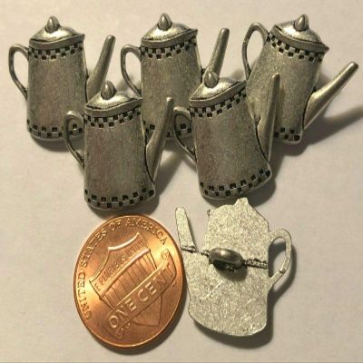 6 Silver Tone Metal Shank Buttons 13/16" 20.5mm Wide Kettle Teapot 9610
