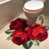 ABREEZE Rose Rug Toilet Mat Shaggy Rug Red Floral Mat Non-Slip Modern Carpet Washable Floor Mats for Bedroom/Sofa/Bathroom (3 Roses in Bloom, Red) view 2