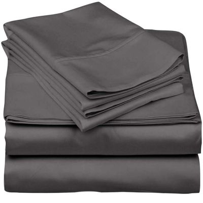 Unique Beddings Pure 550-TC Egyptian Cotton 6-PCs Sheet Set (1 Fitted, 1 Flat, 4 Pillowcase) Fits Mattress 16-20'' Deep Pocket (Queen Size) Premium Italian Finish Bed Sheets for Bed (Solid, Grey)