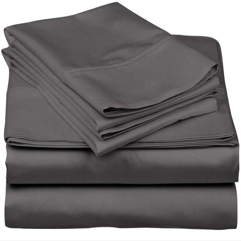 Unique Beddings Pure 550-TC Egyptian Cotton 6-PCs Sheet Set (1 Fitted, 1 Flat, 4 Pillowcase) Fits Mattress 16-20'' Deep Pocket (Queen Size) Premium Italian Finish Bed Sheets for Bed (Solid, Grey)